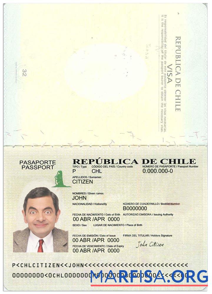 Downloadable Chile passport version 2 example